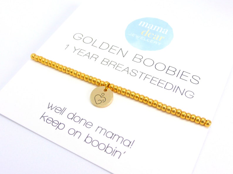 Golden Boobies 1 Year Breastfeeding Bracelet, 12 Months Milestone Award Gift, Gold Boobs image 1