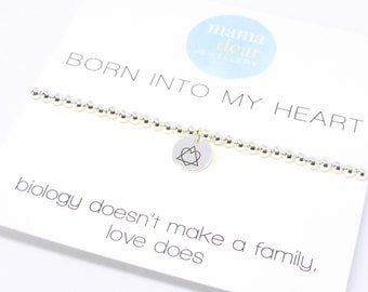 Born Into My Heart Silver Bracelet - Adoption Charity Bracelet for Adoptive Mums