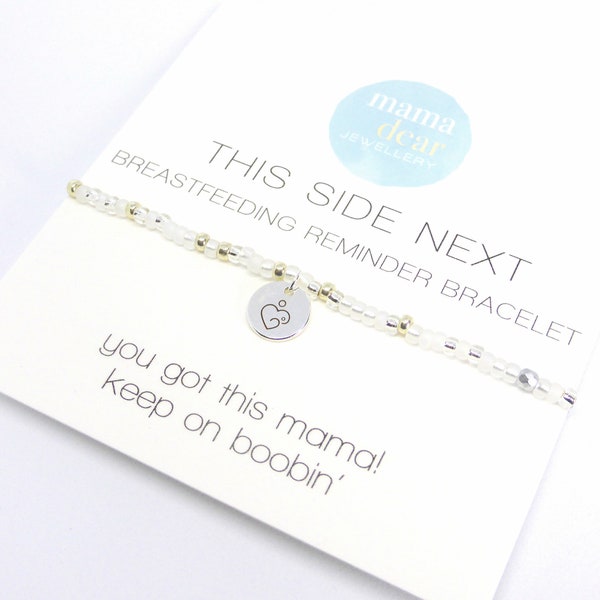 This Side Next Breastfeeding Reminder Bracelet in White Silver, Which Side Next, Breastfeeding Aid, Gift for New  Mum