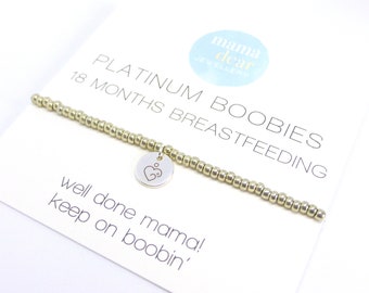 Platinum Boobies 18 Month Breastfeeding Bracelet, Platinum Boobs Milestone Award Gift