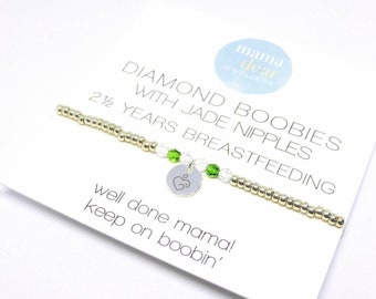2.5 Years Breastfeeding Bracelet, Diamond Boobies with Jade Nipples, 30 Months Milestone Award Gift