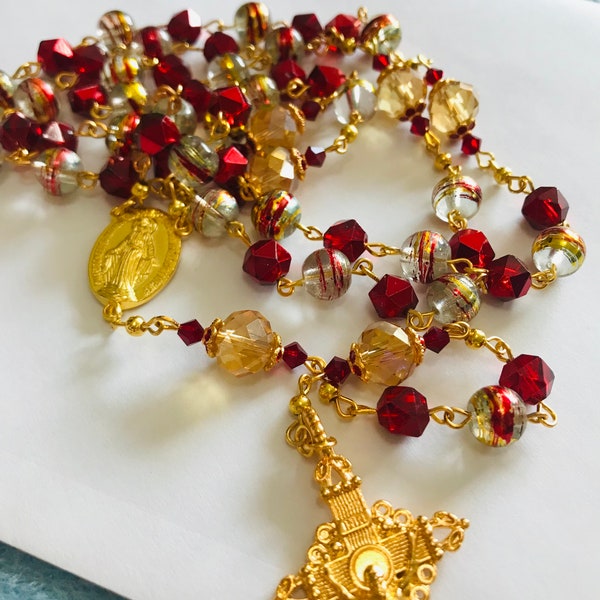 Red and Gold Rosary, Miraculous Medal, Golden