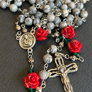 Saint Rita Rosary, Roses and Natural Agate Stone