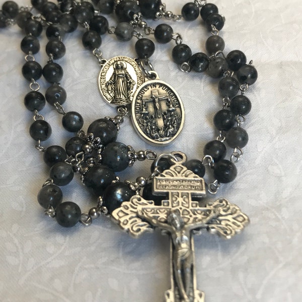 Holy Souls In Purgatory rosary, Natural Labradorite stone