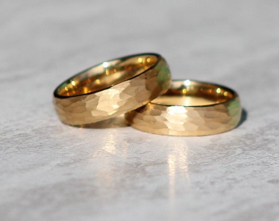 Gold Couple Ring, His/Her Rings, Hammered Gold, Comfort Fit, 4mm, 6mm, 8mm widths, Couples Wedding Band Sets, His Ring, Her Ring, Couples!