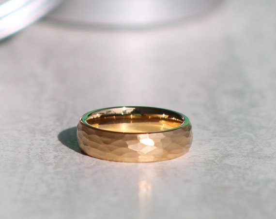 Gold Anniversary Ring, Mens Rose Gold Band, Hammered Rose Gold Wedding Ring, His Ring, Anniversary Gift, Free Size Exchange, FREE ENGRAVING