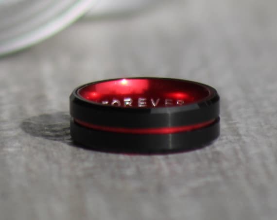 Red Black Mens Ring