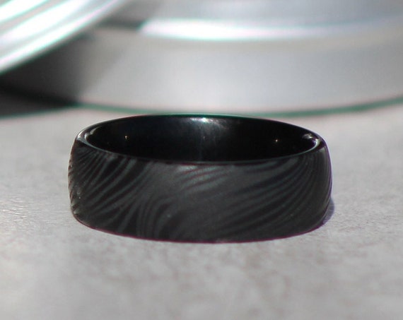 Damascus Wedding Band, Gun Metal Damascus Cut Ring, 8mm Wide, Wedding Rings, Mens Wedding or Anniversary Ring, Gold Wedding Band, Metal