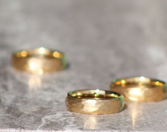 Couples Wedding Rings - Matching Sets (Purchase Separately) - Hammered Gold Bands