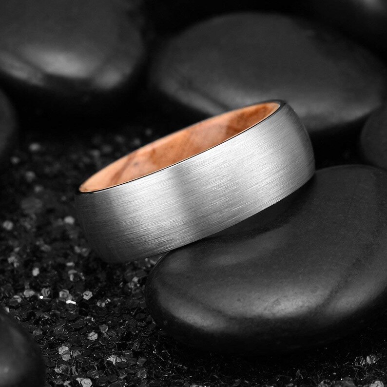 Oak Whiskey Barrel Liner W/ Domed Brushed Silver Tungsten Etsy