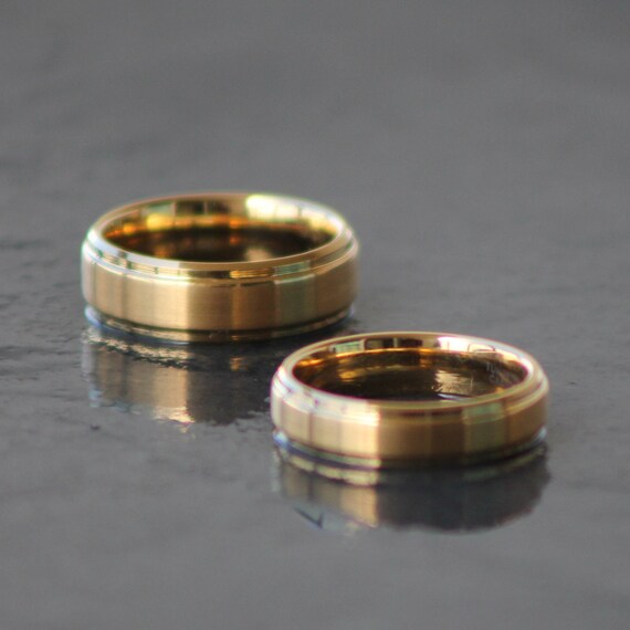 Couples Rings, Gold Rings, Wedding Bands, Brushed Gold, Comfort Fit, Matte Finish, His Her Rings, Man Ring, Woman Ring, 6mm & 8mm Wide