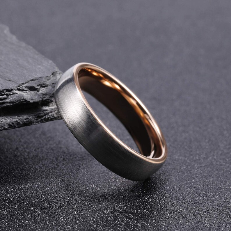 Wedding Ring Rose Gold Tungsten Man Ring Anniversary Ring Ring for Man Engagement Ring Brushed Silver Wedding Band Tungsten Ring Man