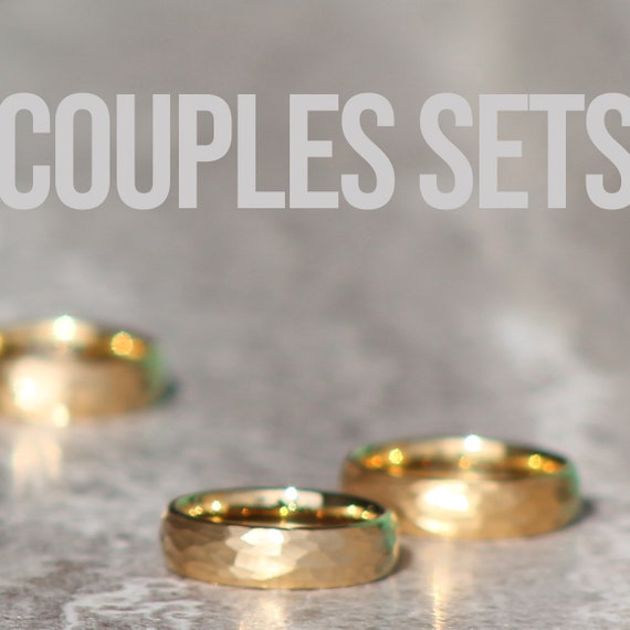Wedding Ring, Hammered Gold, His/Her Ring, Anniversary Ring, Wedding Band, Comfort Fit Shape, Tungsten Carbide Metal Last Forever, 18k Gold