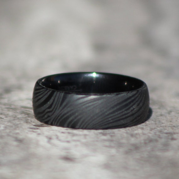 Black Damascus Wedding Band, Black Damascus Cut Ring, 8mm Wide, Wedding Rings, Mens Wedding or Anniversary Ring, Gold Wedding Band, Metal