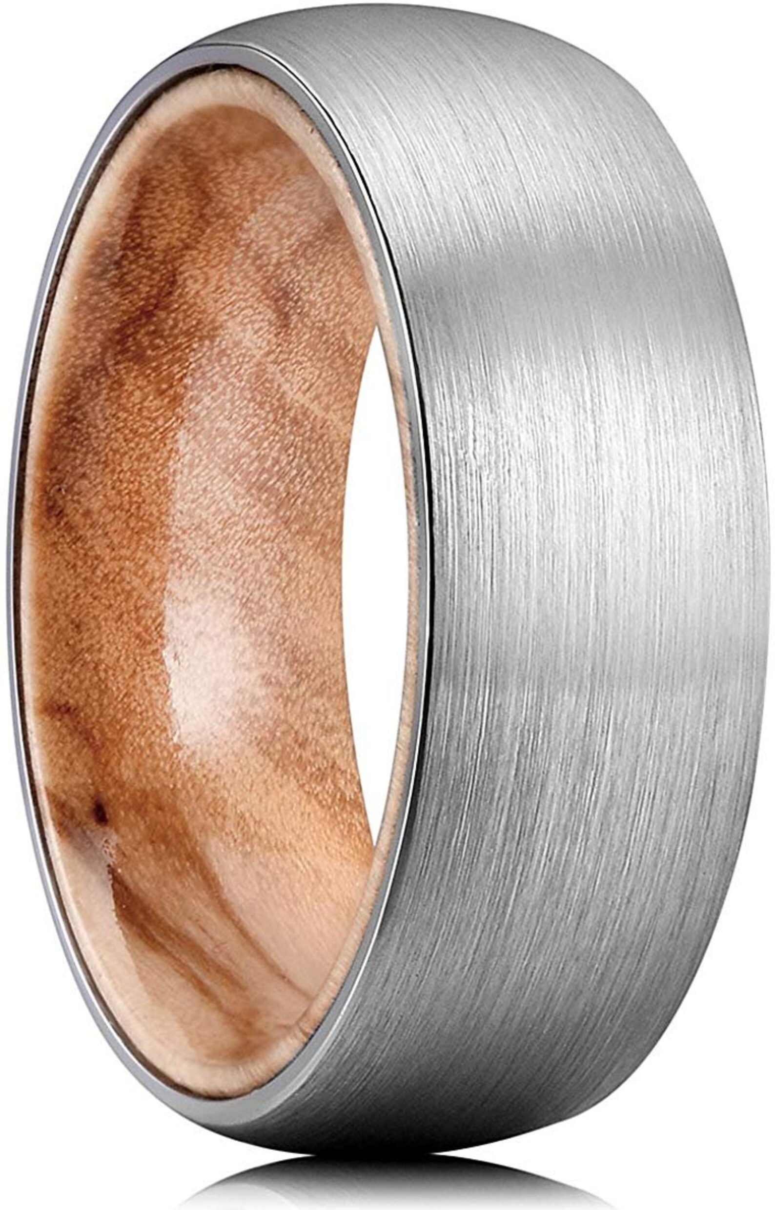 Oak Whiskey Barrel Liner w/ Domed Brushed Silver Tungsten Etsy