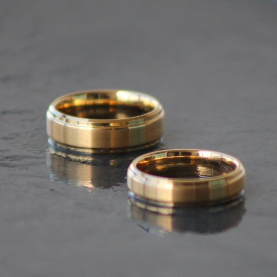 Couples Ring, Brushed Gold, Wedding Band, Polished Edge, FREE ENGRAVING, Comfort Fit Interior, FREE Size Adjustment, Wedding Rings, Couples!