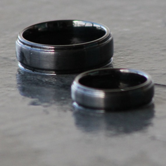 Wedding Rings, Couples Ring Set, His & Hers Black Bands, Gunmetal Black, 6mm or 8mm Widths, Engagement, Anniversary, Marriage, Love!!