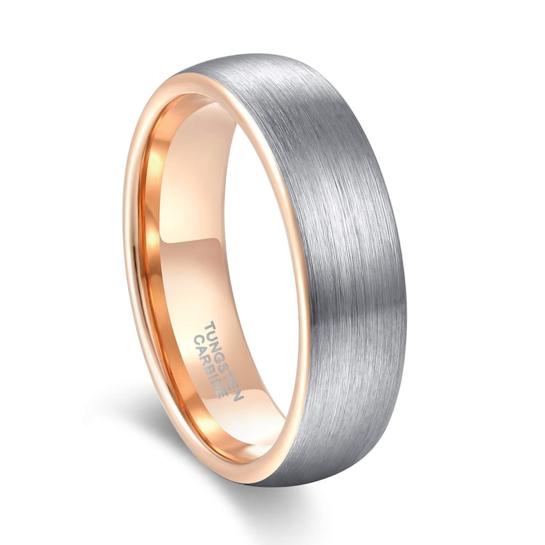 Wedding Ring Rose Gold Tungsten Man Ring Anniversary Ring Ring for Man Engagement Ring Brushed Silver Wedding Band Tungsten Ring Man