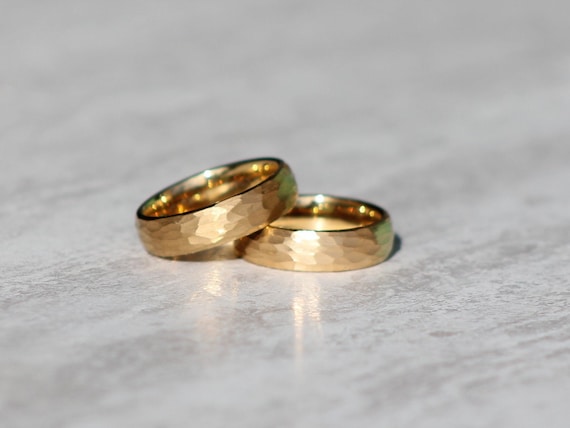 Couples Wedding Rings - Matching Sets (Purchase Separately) - Hammered Gold Bands