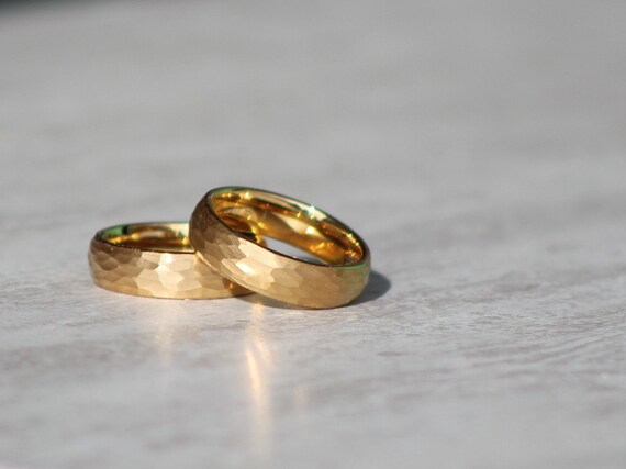 His & Hers - Hammered Gold Wedding Bands - 4mm/6mm/8mm Widths