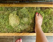 Preserved POLE MOSS & Green Grass Non-Slip Wood Frame Bath MAT, new home gift Decorative Rug for Indoor/Outdoor