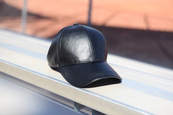 Black Faux Leather Baseball Hat - Etsy