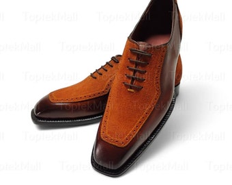 Handgefertigte Herren-Leder-einzigartige zweifarbige, stilvolle, trendige Kleid-formelle, elegante Oxford-Schuhe-106