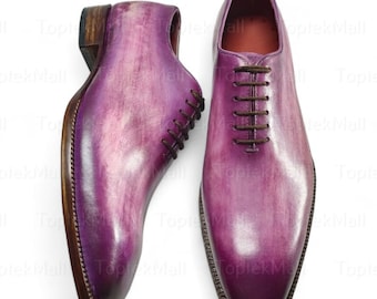 Handmade Men's Leather Purple Stylish Trendy Oxfords Dress Formal Wingtip Elegant Shoes-54