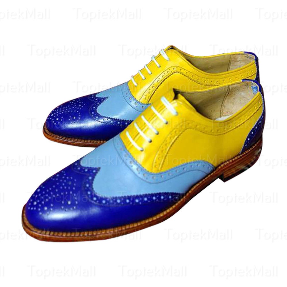 blue and yellow dress shoes Blue Yellow Low Heel Dress Shoe