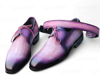Handmade Men's Leather Purple Fashion Stylish Designer Two Tone Dress Oxfords  Elegant Wingtip Formal Shoes-152