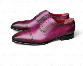 Handmade Men's Leather Stylish Purple Wingtips Oxford Dress Designer Formal Shoes-96