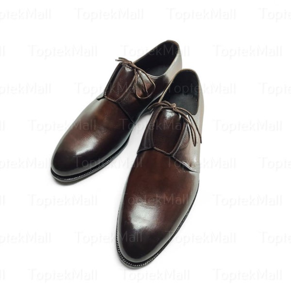 Handmade Men's Leather Unique Trendy Dress Formal Dark Brown Oxfors Elegant Wingtips Shoes-105