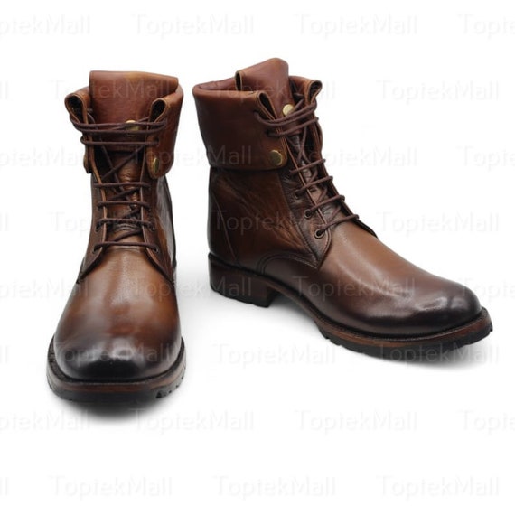 Stivali Balmoral Uomo In Pelle Marrone Fatti A Mano – Punta Cap-toe, Allacciatura, Suola Pelle, Made In Pakistan - 3