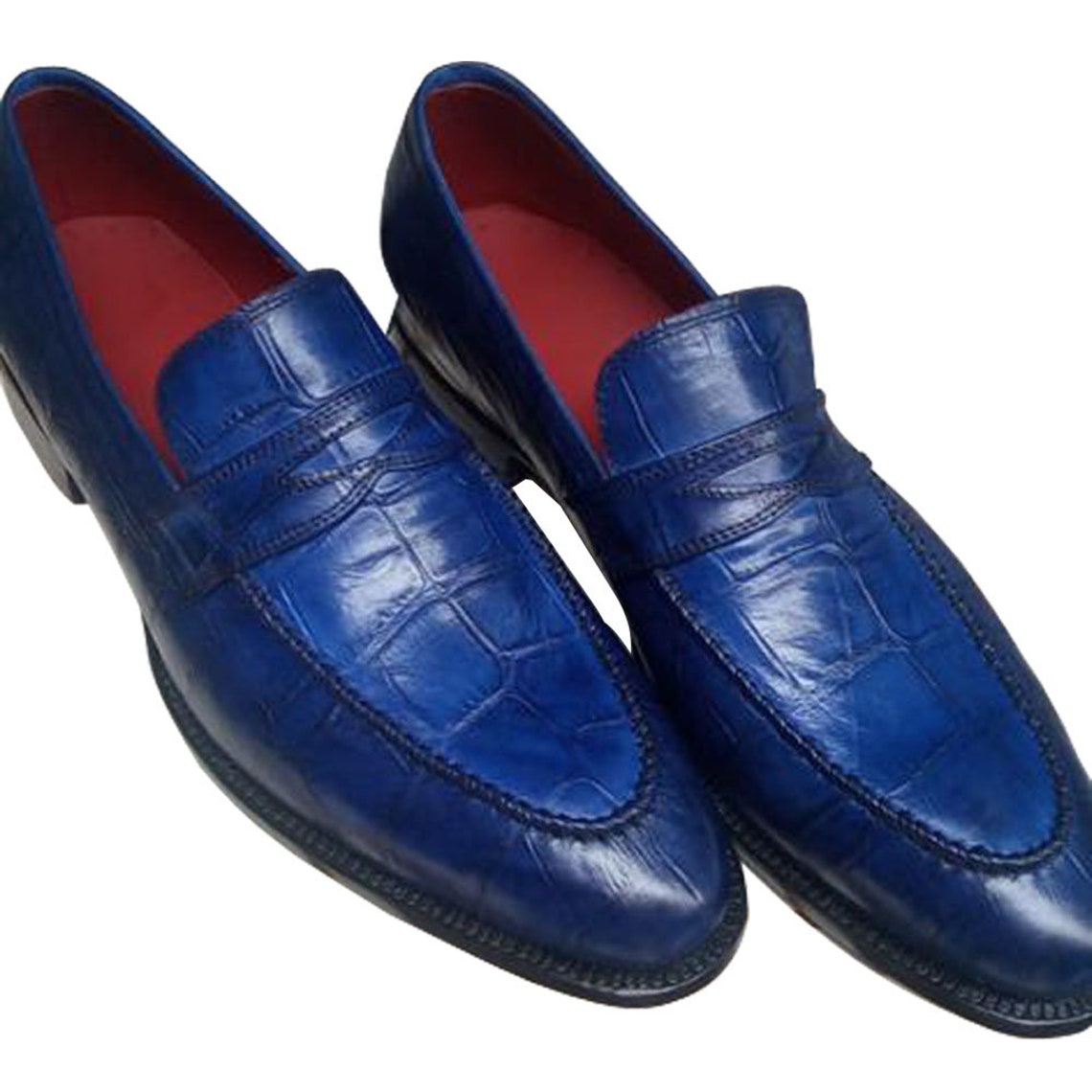 Men’s Navy Genuine Crocodile & Calfskin Leather Slip-On Dress Shoes