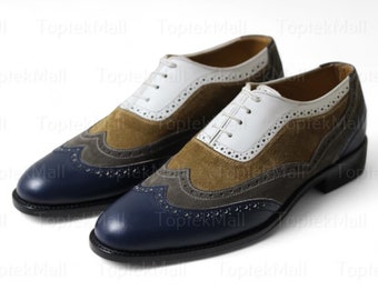 Handmade Men's Leather Wingtip Four Coloured Dress Stylish Formal Designer Oxfords Shoes -26