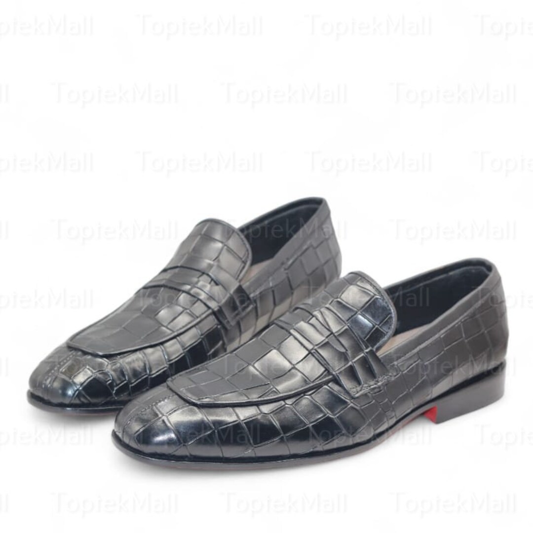 Handmade Men's Leather Stylish Black Designer Loafers Formal Crocodile ...