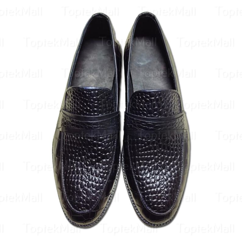 Handmade Men's Leather Black Dress Formal Crocodile Skin Loafers ...