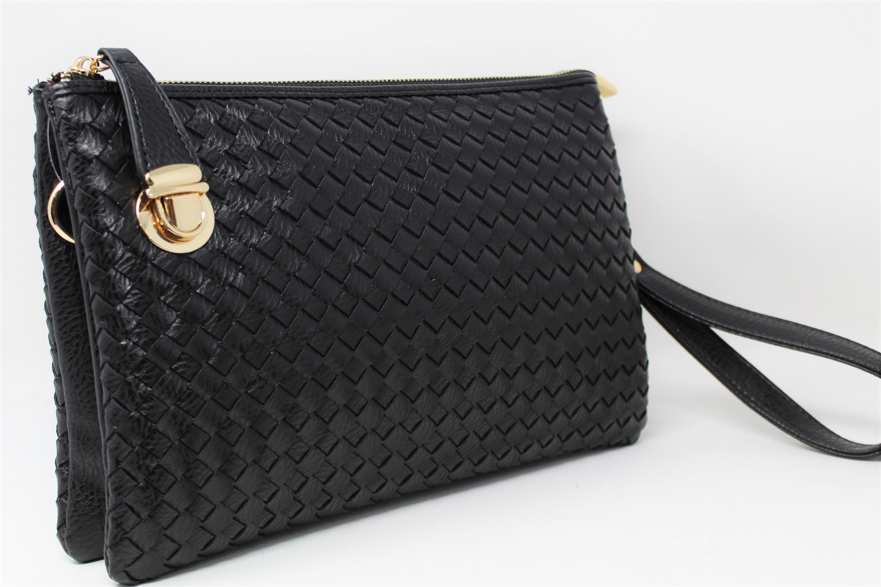 Black Leather Clutch Handbag Cross body Exclusive Etsy