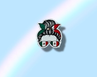 Messy Bun Mexican Flag Girl 3in x 2.5in Magnet – Vibrant Mexican Pride Accessory