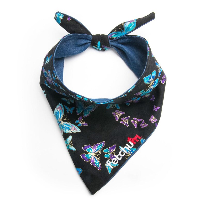 Fetchum reversible dog bandana butterflyblue personalized free