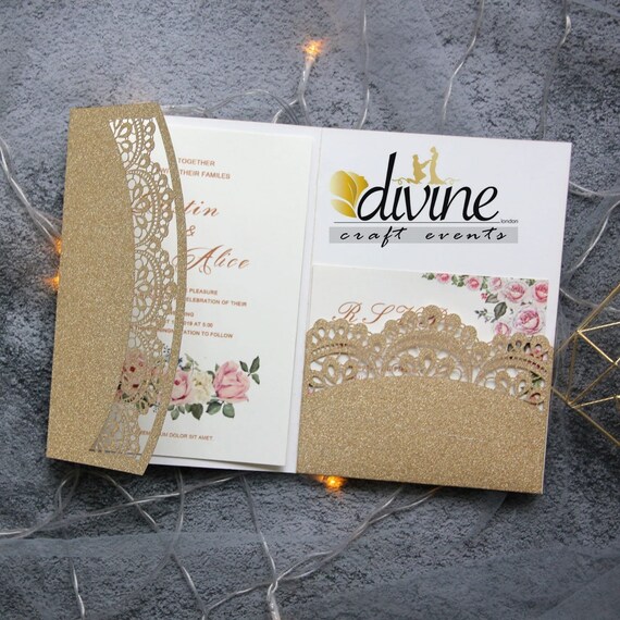 Luxury Glitter Lasercut Wedding Invitation Foil Wedding Etsy
