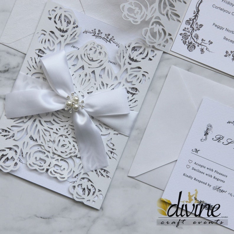 Wedding Invitaton Laser Cut White Etsy