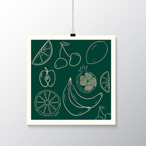 Green Colorful Fruit Print for Apartment or Dorm, Wall Art Digital Download Print, Fruit Pattern Aesthetic