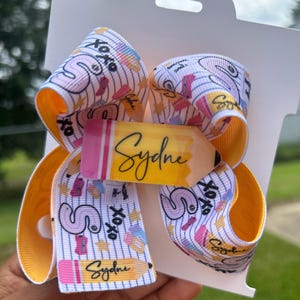 Medium or Large Back to School Hair Bow, Pencil Inspired Hairbows, Pre K Personalized Hair Bow, First Day of School