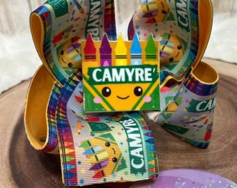 Medium or Large Back to School Hair Bow, Crayon Inspired Hairbows, Pre K Personalized Hair Bow, First Day of School
