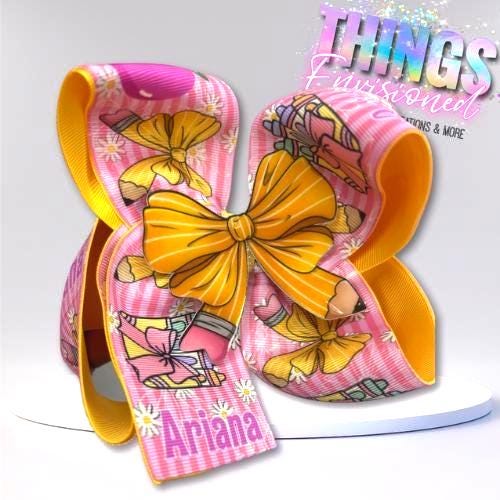 Pretty In Pink Pencil Medium or Large Back to School Hair Bow, Pencil Inspired Hairbows, Pre K Personalized Hair Bow, First Day of School