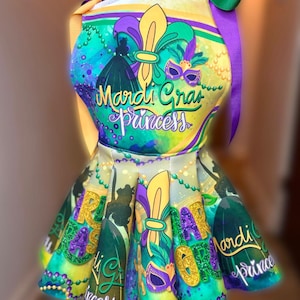 Mardi Gras Dress, Mardi Gras Ribbon Dress, Custom Theme Birthday Dress, Toddler Girl dress