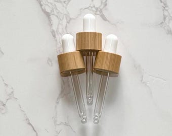 Bamboo Dropper Tops 15mL (3, 5, or 10) – 18-410 Neck Size, DIY Beauty Supplies