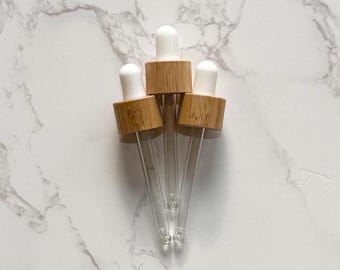 Bamboo Dropper Tops 30mL (3, 5, or 10) – 18-410 Neck Size, DIY Beauty Supplies