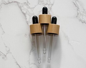 Bamboo Dropper Tops 30mL (3, 5, or 10) – 18-410 Neck Size, DIY Beauty Supplies